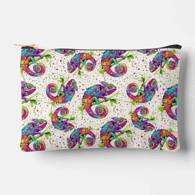 Chameleon Paint Stains Watercolor Style Accessory Pouch (Front)