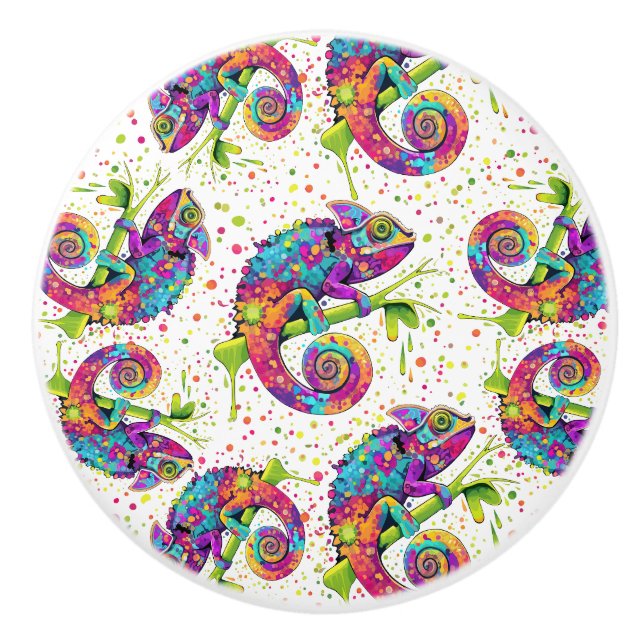 Chameleon Paint Stains Watercolor Style Ceramic Knob (Front)