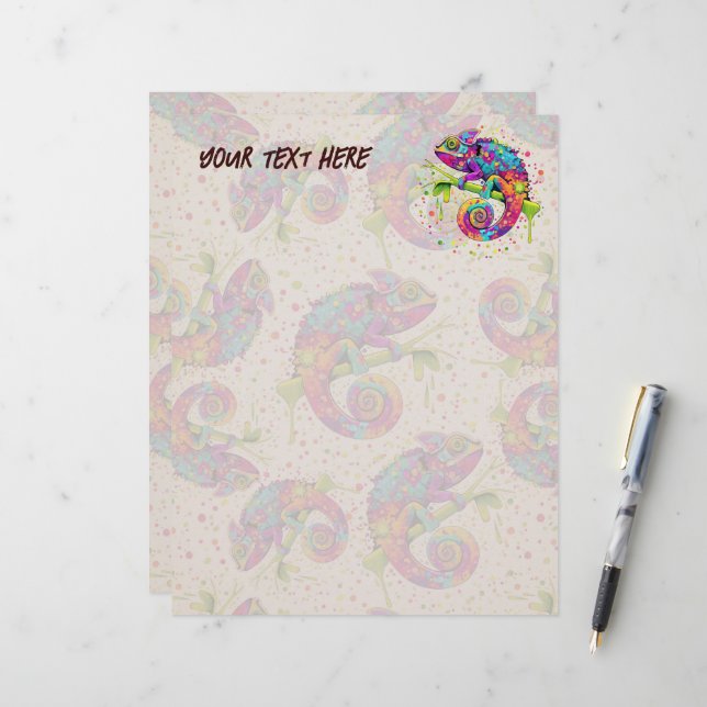 Chameleon Paint Stains Watercolor Style Custom Letterhead (Front/Back In Situ)