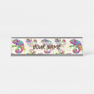 Chameleon Paint Stains Watercolor Style Desk Name Plate