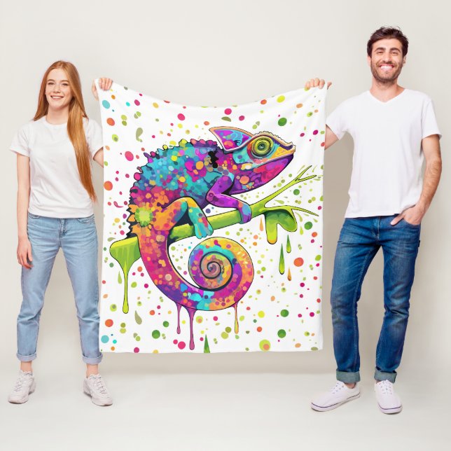 Chameleon Paint Stains Watercolor Style Fleece Blanket (In Situ)