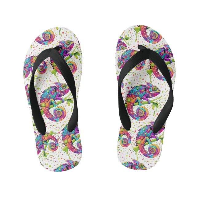 Chameleon Paint Stains Watercolor Style Kid's Thongs (Footbed)