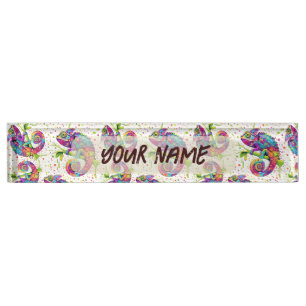 Chameleon Paint Stains Watercolor Style Nameplate