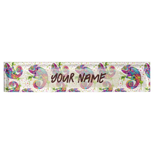 Chameleon Paint Stains Watercolor Style Nameplate (Front)