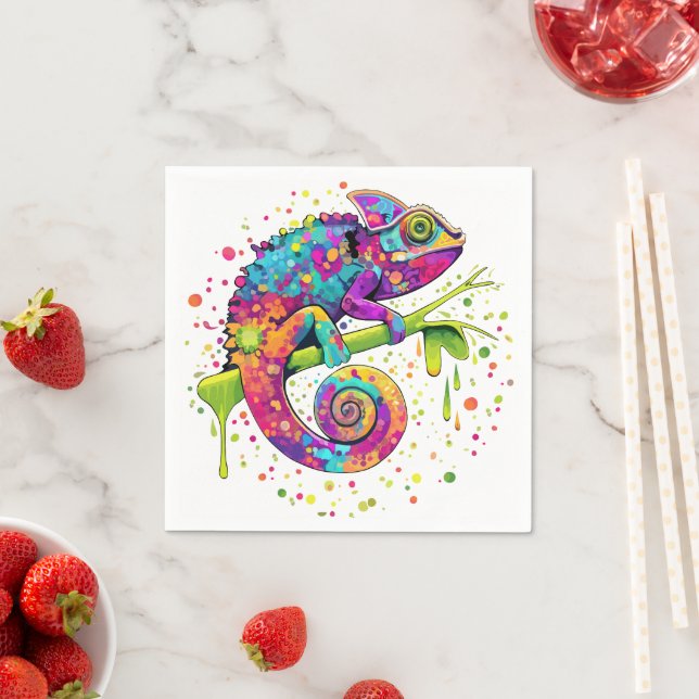 Chameleon Paint Stains Watercolor Style Napkin (Insitu)
