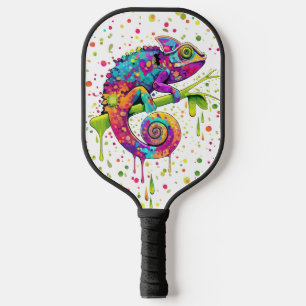 Chameleon Paint Stains Watercolor Style Pickleball Paddle
