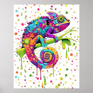 Chameleon Paint Stains Watercolor Style Poster
