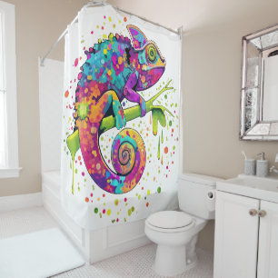 Chameleon Paint Stains Watercolor Style Shower Curtain