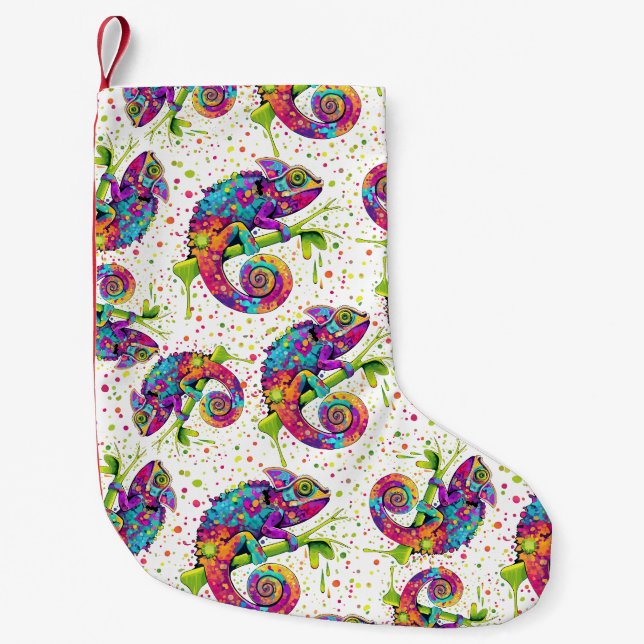 Chameleon Paint Stains Watercolor Style Small Christmas Stocking (Front)