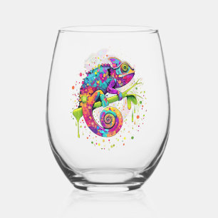 Chameleon Paint Stains Watercolor Style Stemless Wine Glass