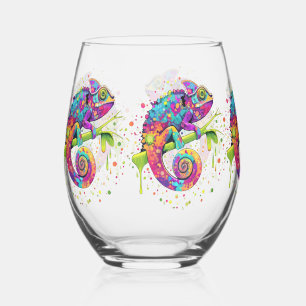 Chameleon Paint Stains Watercolor Style Stemless Wine Glass