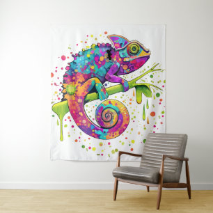 Chameleon Paint Stains Watercolor Style Tapestry