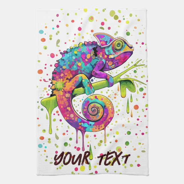 Chameleon Paint Stains Watercolor Style Tea Towel (Vertical)