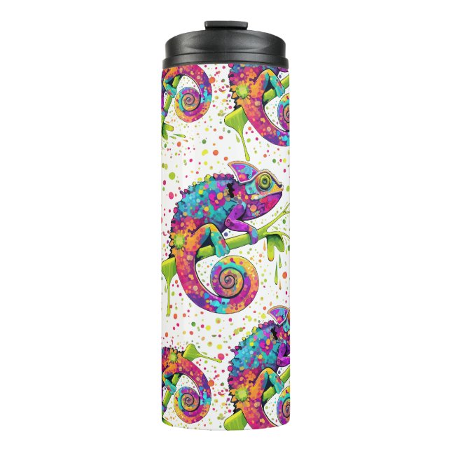 Chameleon Paint Stains Watercolor Style Thermal Tumbler (Front)
