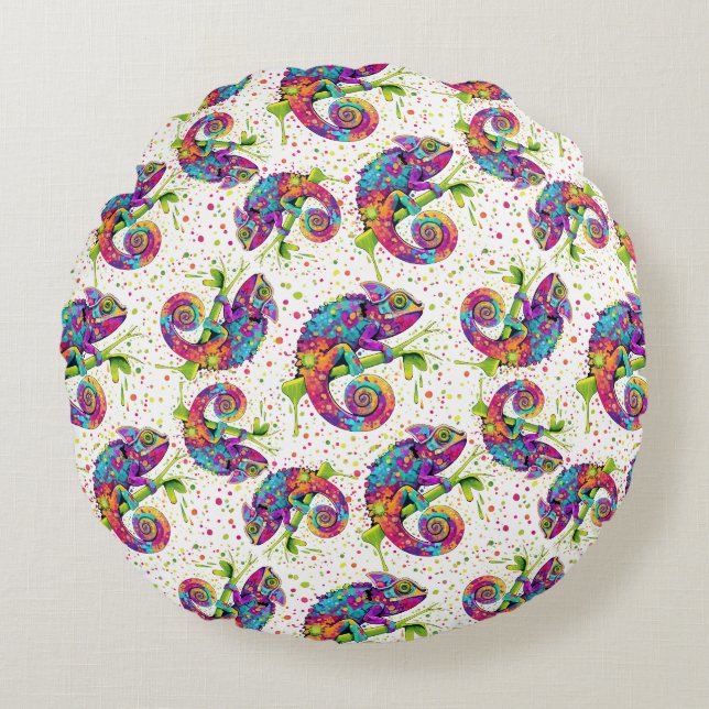 Chameleon Paint Stains Watercolor Style Throw Pill Round Cushion (Front)