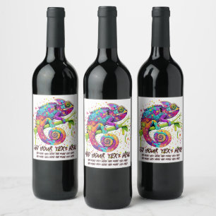 Chameleon Paint Stains Watercolor Style Wine Label