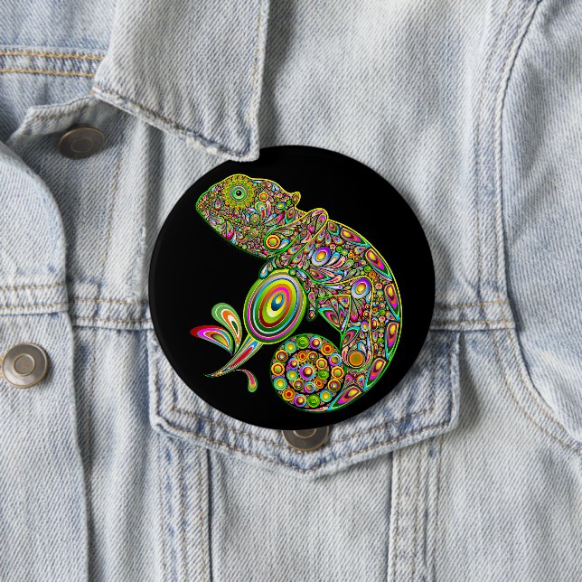Chameleon Psychedelic Fantasy 10 Cm Round Badge (In Situ)