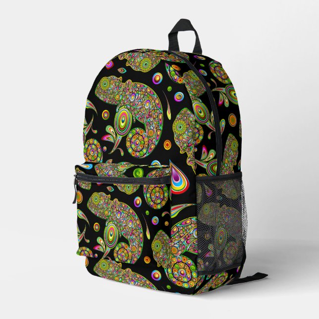 Chameleon Psychedelic Fantasy Printed Backpack (Back Corner Right)