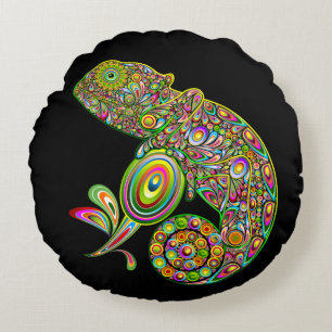 Chameleon Psychedelic Fantasy Round Cushion