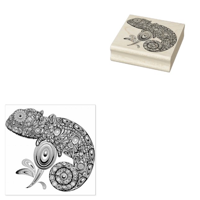 Chameleon Psychedelic Fantasy Rubber Stamp (Stamped)