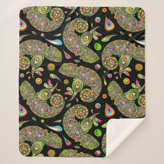 Chameleon Psychedelic Fantasy Sherpa Blanket (Front)