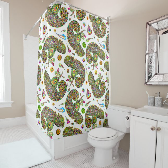 Chameleon Psychedelic Fantasy Shower Curtain (In Situ)