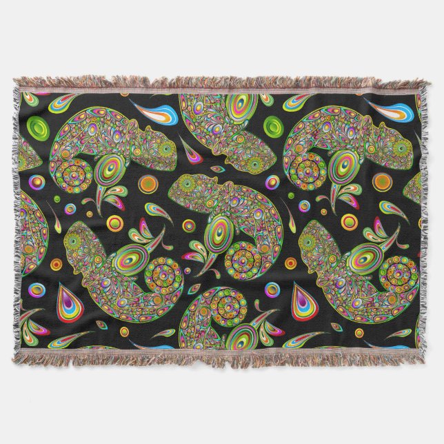 Chameleon Psychedelic Fantasy Throw Blanket (Front)