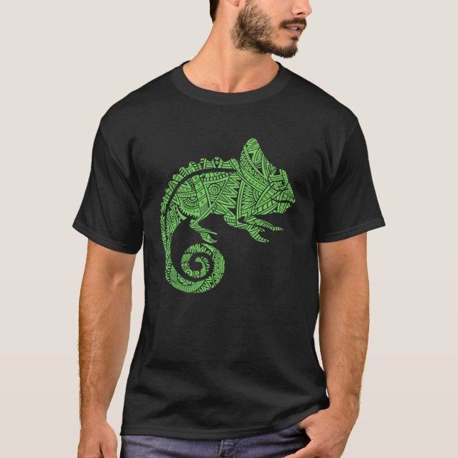 Chameleon Reptile Animal Aztec Maya Maori Tribal P T-Shirt (Front)