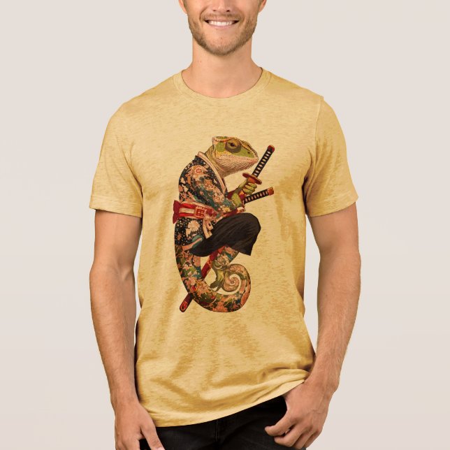 Chameleon Samurai – Tattooed Warrior with Katana Tri-Blend Shirt (Front)