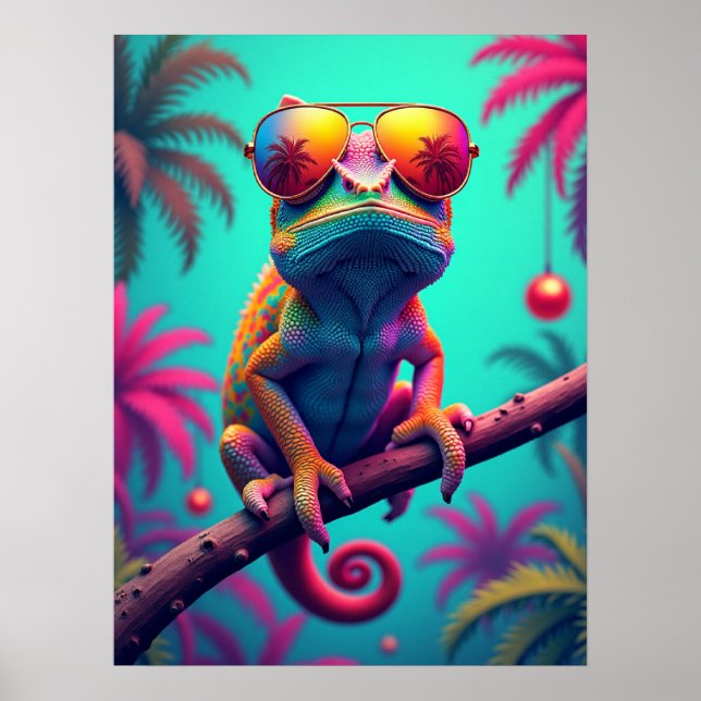 Chameleon Shades – Pop Art Fashion Meme Pet Poster (Front)
