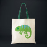 Chameleon Tote Bag<br><div class="desc">This cute chameleon is one stylish and funky reptile that you won't be able to resist with his adorable stereoscopic eyes,  bright green skin and light blue stripes! This cartoon lizard illustration is the perfect gift to buy for lizard lovers and anyone who likes original pop art designs!</div>