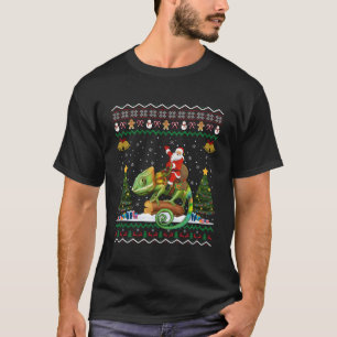 Chameleon Ugly Xmas Gift Santa Riding Chameleon Ch T-Shirt