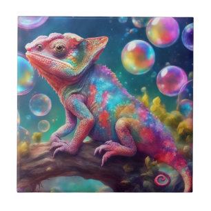 Chameleon with bubbles ceramic tile