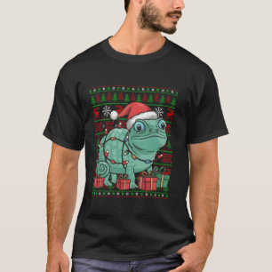 Chameleon Xmas Lights Ugly Santa Hat Chameleon Chr T-Shirt