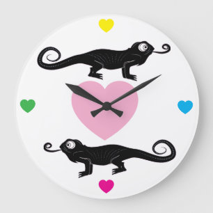 Chameleons and Rainbow Hearts Round Clock