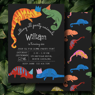Chameleons Colourful Reptile Lizards Kids Birthday Invitation