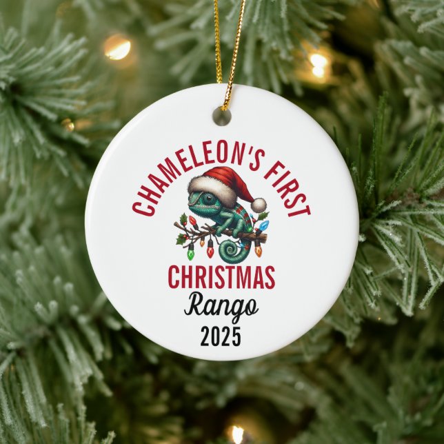 Chameleon's First Christmas 2025 Ceramic Ornament (Tree)