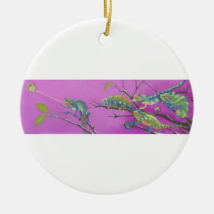 Chameleons, lizards ceramic tree decoration