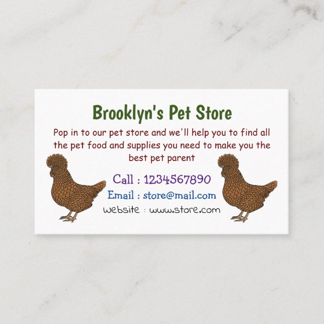 Chamois polish chicken cartoon illustration  business card (Front)