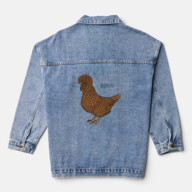 Chamois polish chicken cartoon illustration  denim jacket (Back)