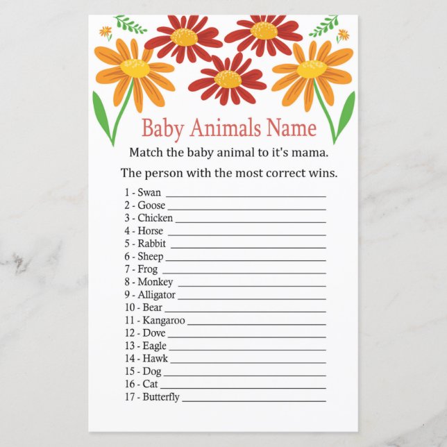 Chamomile Baby Animals Name Game (Front)