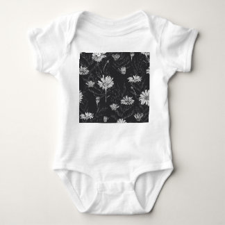 Chamomile Black Pen: Floral Sketch. Baby Bodysuit