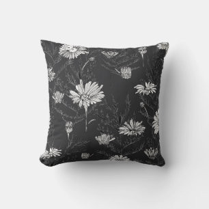 Chamomile Black Pen: Floral Sketch. Cushion