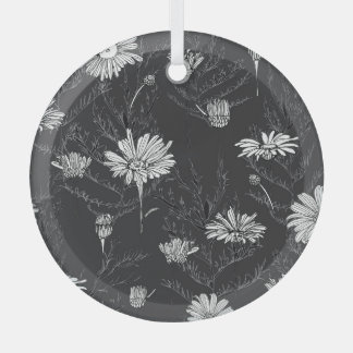 Chamomile Black Pen: Floral Sketch. Glass Tree Decoration