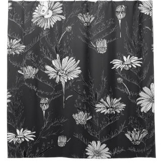 Chamomile Black Pen: Floral Sketch. Shower Curtain