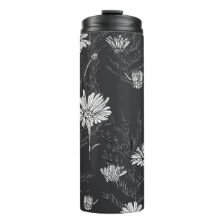 Chamomile Black Pen: Floral Sketch. Thermal Tumbler