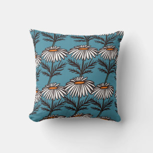 Chamomile, blue vintage cartoon pattern. cushion