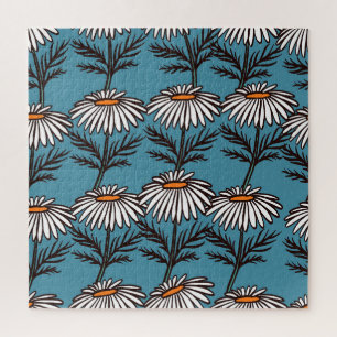 Chamomile, blue vintage cartoon pattern. jigsaw puzzle