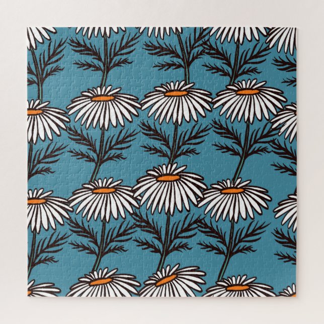 Chamomile, blue vintage cartoon pattern. jigsaw puzzle (Vertical)