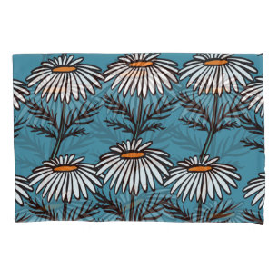 Chamomile, blue vintage cartoon pattern. pillowcase